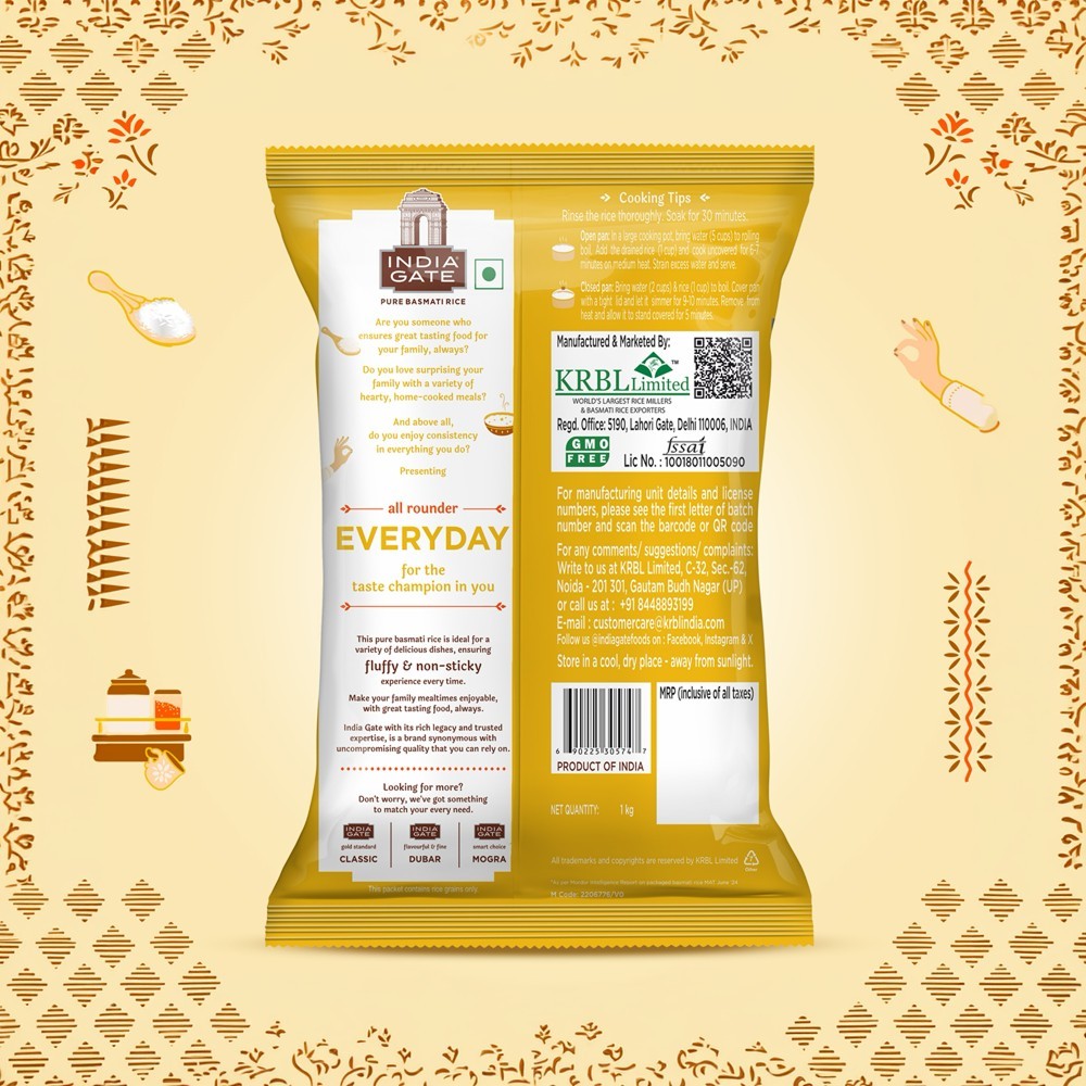 India Gate Classic Basmati Rice with Gold Plated Spoon and Fork (Extra Long Grain)