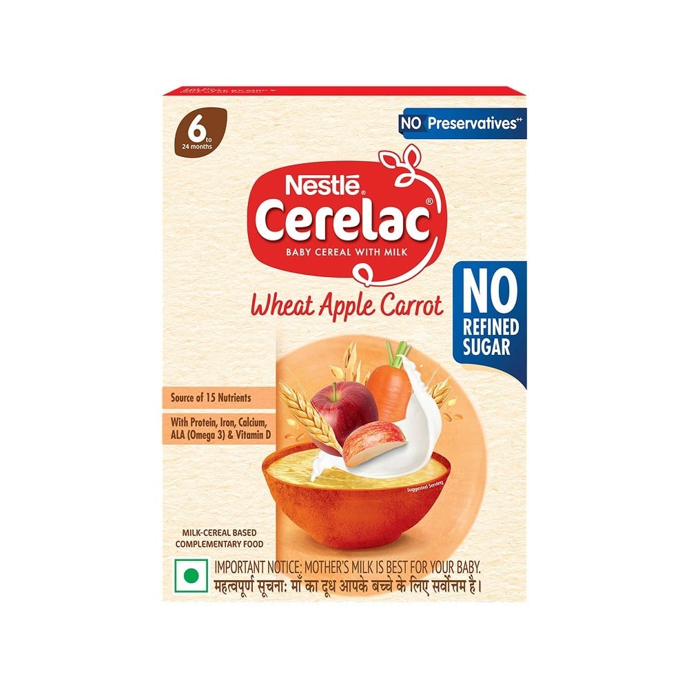 Nestle Cerelac Wheat Apple Carrot Baby Cereal (No Refined Sugar, 6 to 24 Months)