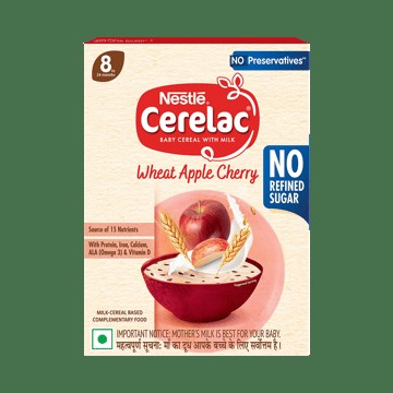 Nestle Cerelac Wheat Apple Cherry Baby Cereal (8 to 24 Months, No Refined Sugar)