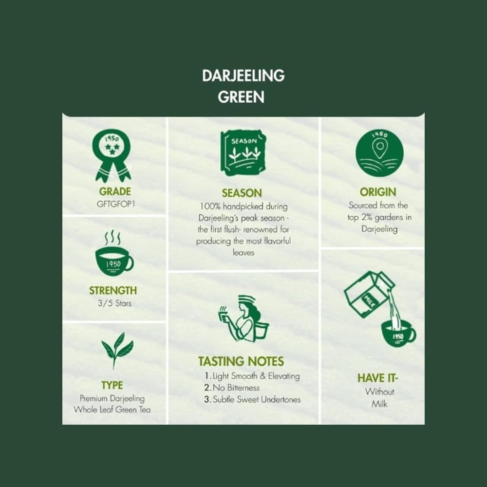 1950 origins Premium Darjeeling Long Leaf Green Tea