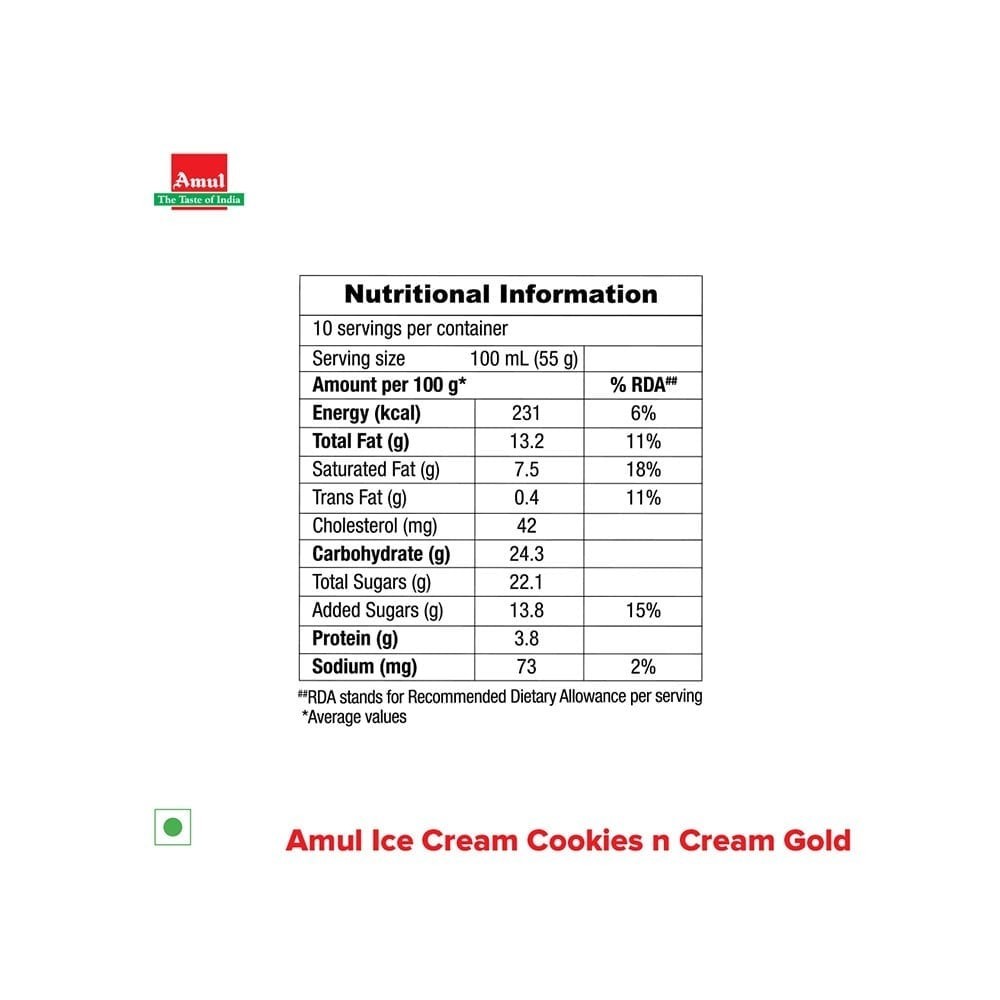 Amul Gold Cookies n Cream Ice Cream Tub
