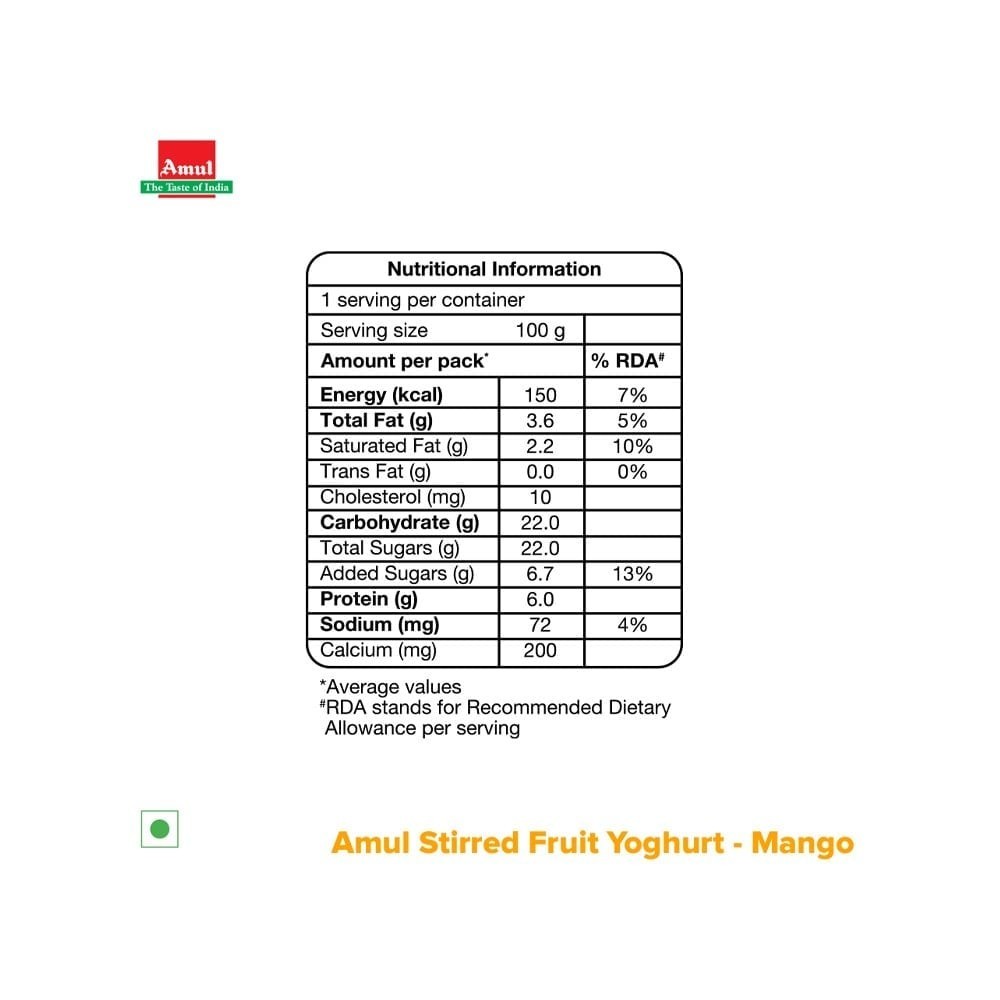 Amul Stirred Fruit Mango Flavoured Yogurt