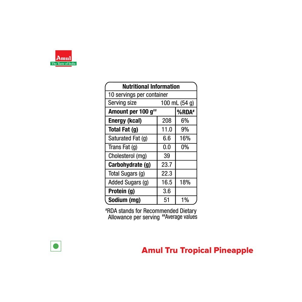 Amul Tru Tropical Pineapple Ice Cream Tub