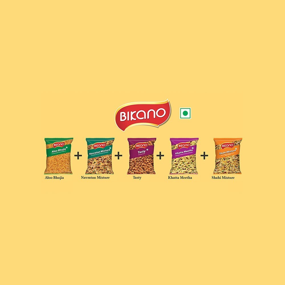Bikano Aloo Bhujia + Navratan Mixture + Tasty Peanut + Khatta Meetha Mixture + Shahi Mixture Namkeen Combo