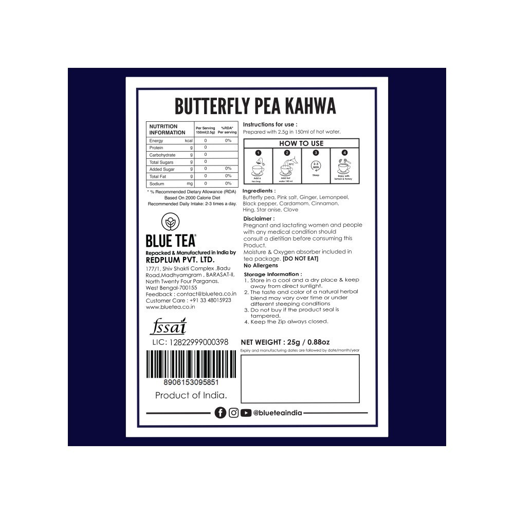 Blue Tea Butterfly Pea Flower Kahwa