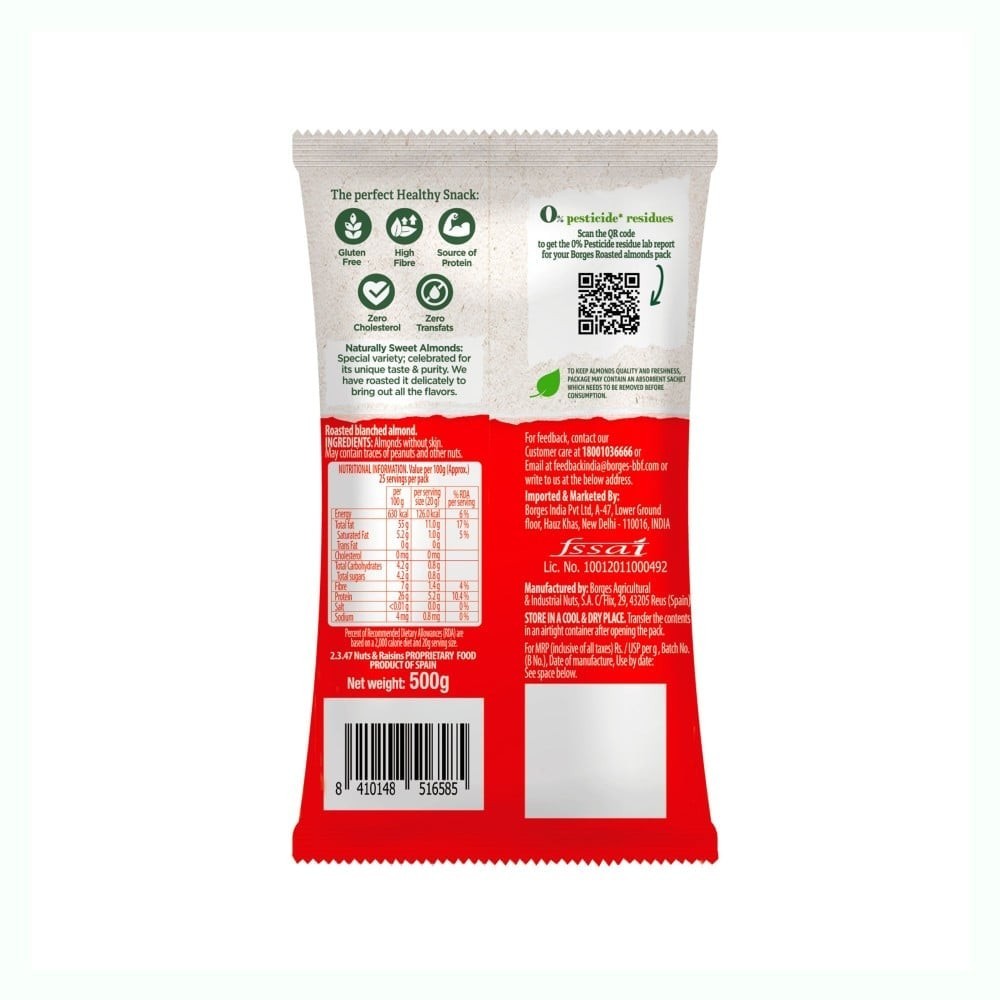 Borges Blanched & Roasted Almonds - Zero Pesticide Residue