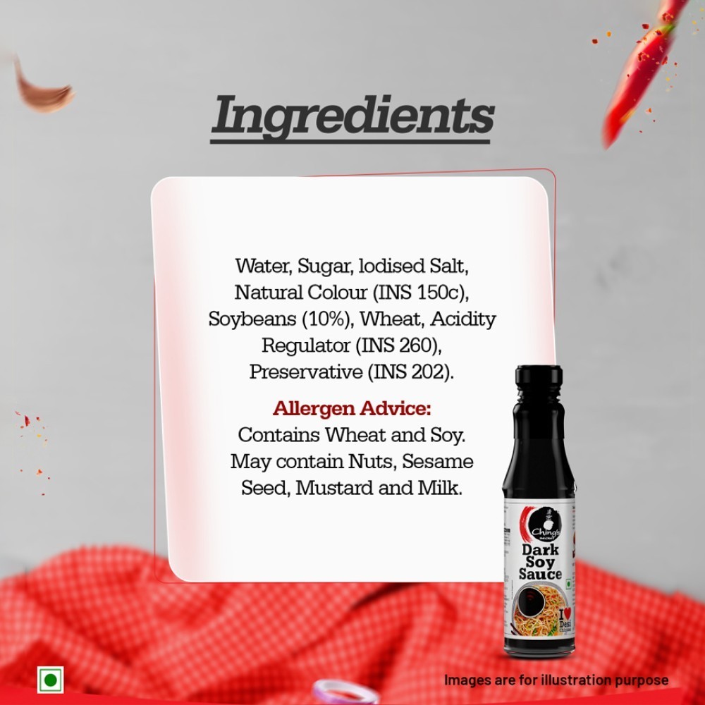 Ching's Secret Dark Soy Sauce Rich, Brown and Zesty +  Red Chilli Sauce, Bold, Fiery & Aromatic +  Green Chilli Sauce +  Chilli Vinegar Combo