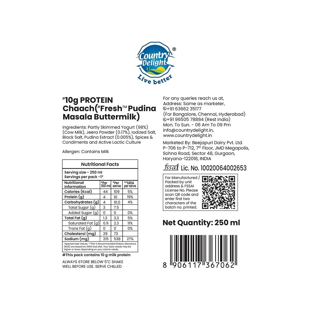 Country Delight 10g Protein Taaza Pudina Masala Buttermilk