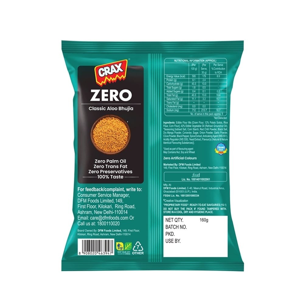 Crax Zero Aloo Bhujia Namkeen Snacks - No Palm Oil