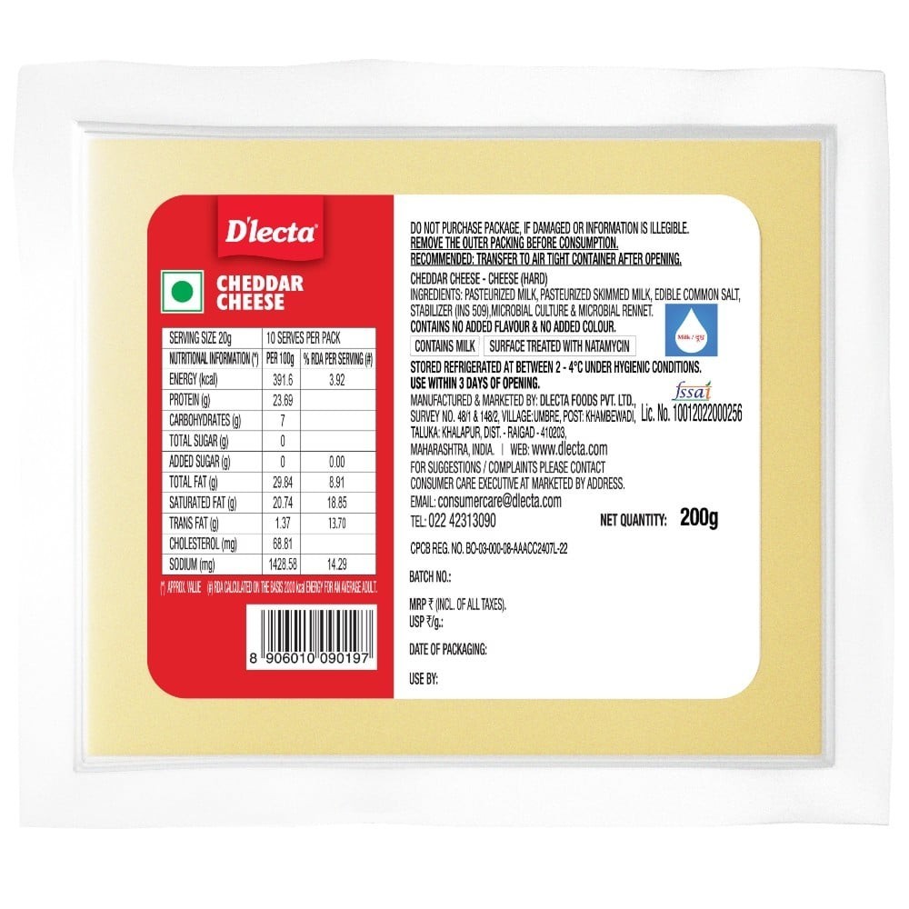 D'lecta 100% Cheddar Cheese Block
