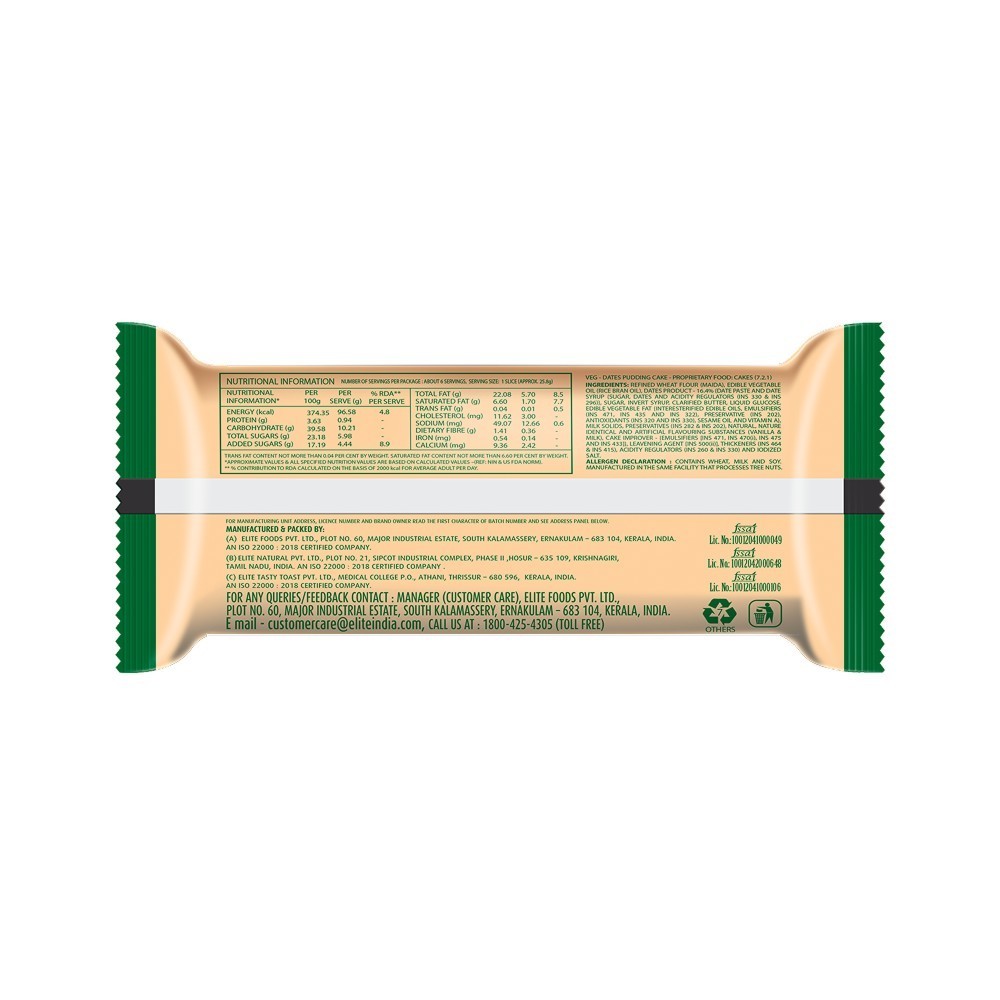 Elite Dates Pudding 100% Veg Slice Cake