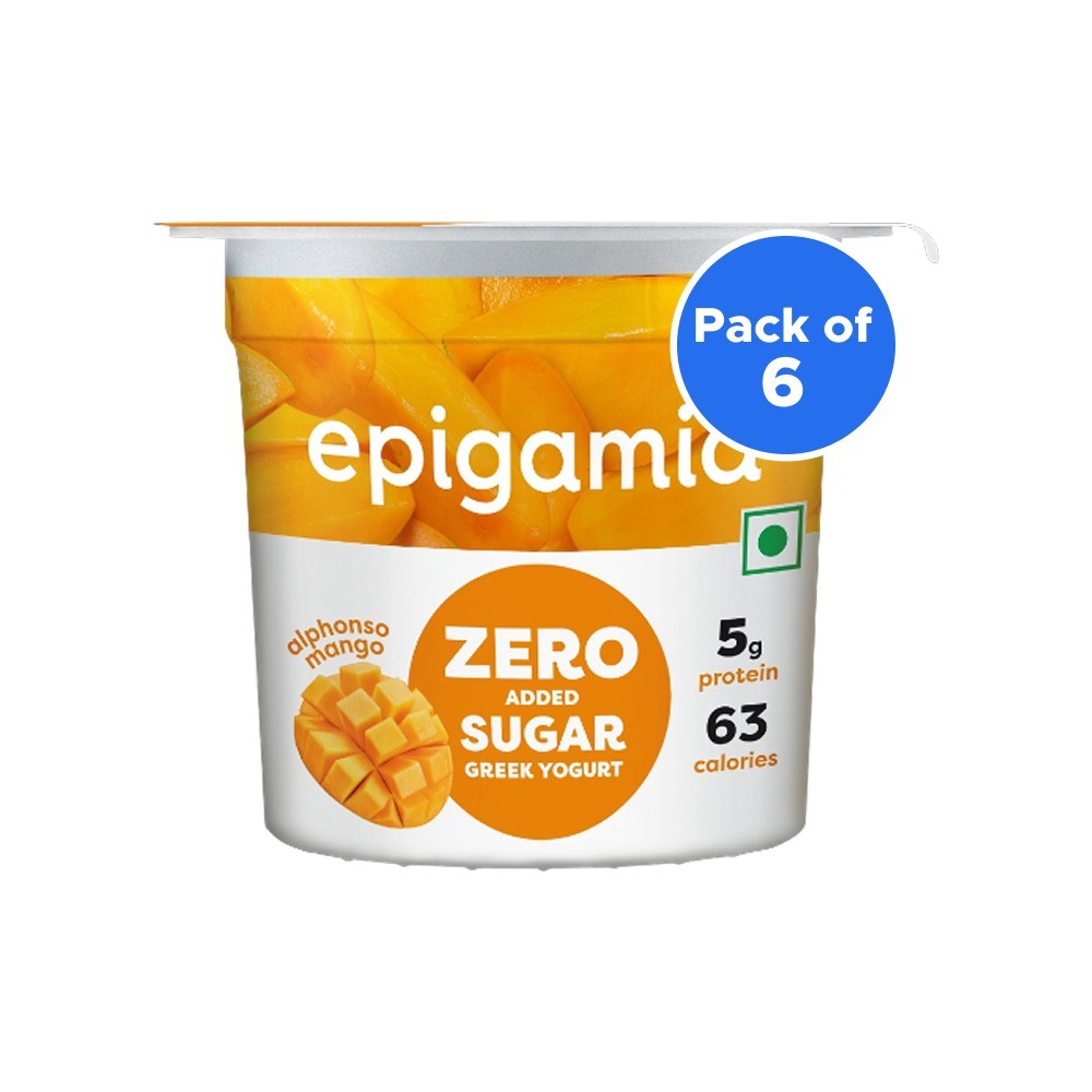 Epigamia Zero Added Sugar Flavoured Greek Yogurt with Alphonso Mango - Pack of 6