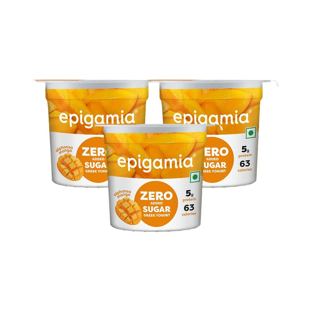 Epigamia Zero Added Sugar Flavoured Greek Yogurt with Alphonso Mango - Pack of 3