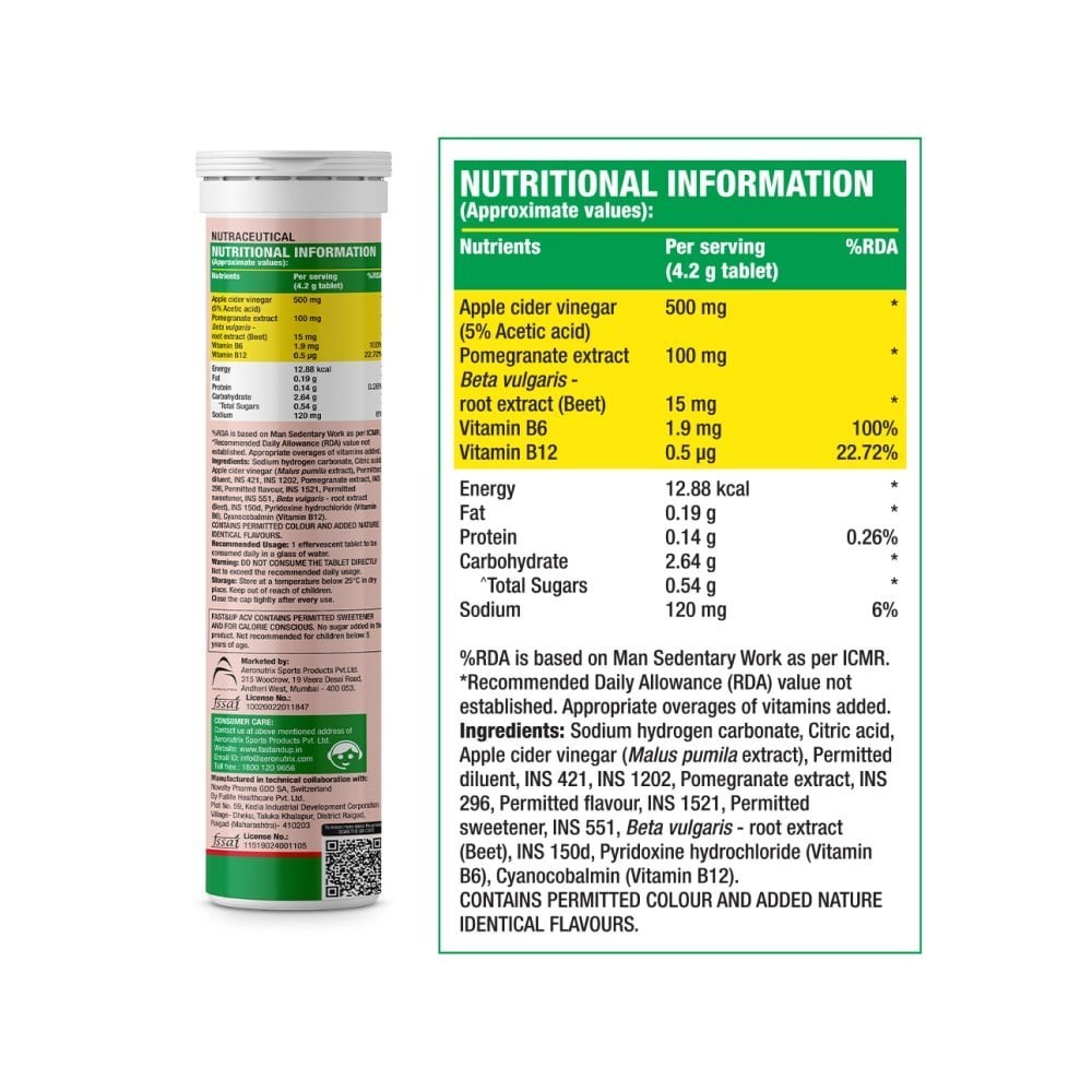Fast&Up Weight Loss Apple Cider Vinegar Effervescent Tablets (Green Apple Flavour)