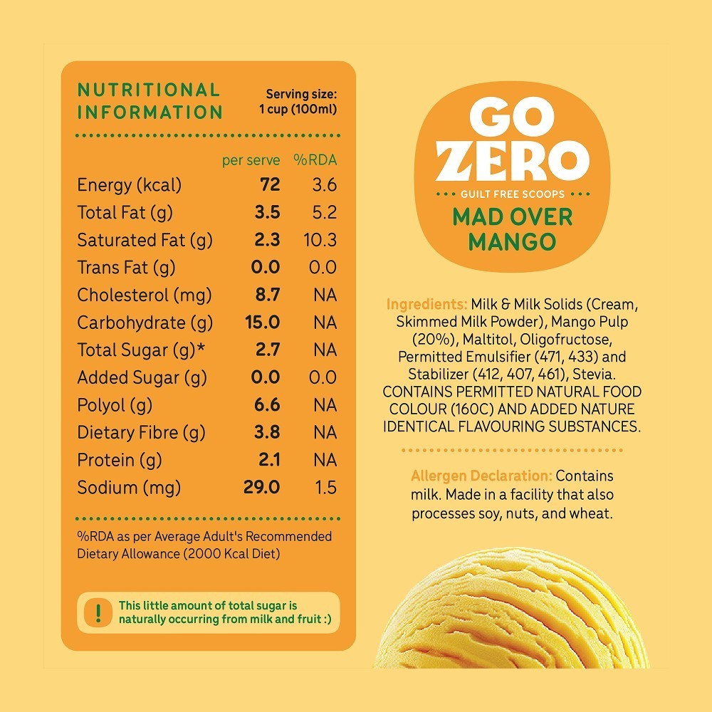 Go Zero Mad Over Mango Guilt Free Ice Cream Cup
