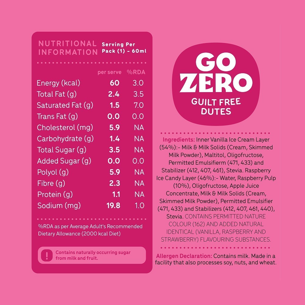 Go Zero Raspberry Duet Guilt Free Ice Cream Stick