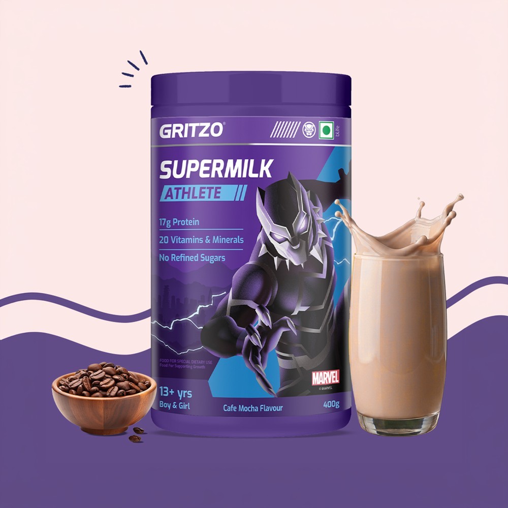 Gritzo SuperMilk Boy & Girl Athlete Black Panther Drink Mix ((13+years, Cafe Mocha))