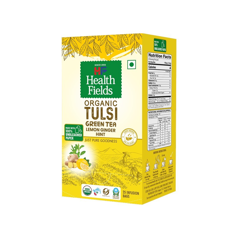 Health Fields Organic Lemon Ginger Hint Tulsi Organic Green Tea