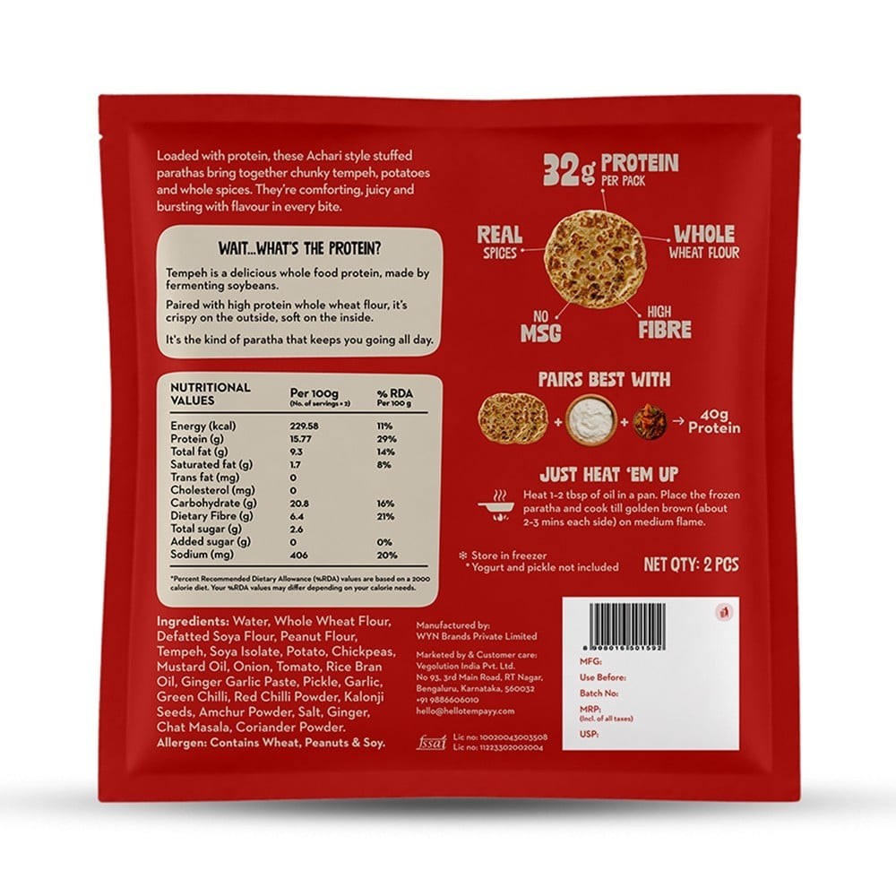 Hello Tempayy Achari Tadka Protein Paratha