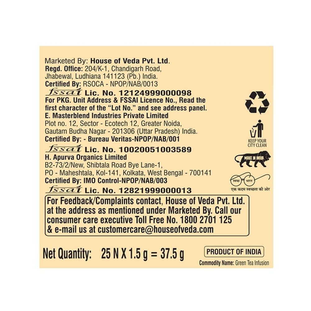 House of Veda Sanjeevini Tulsi Honey Lemon Green Tea Bags