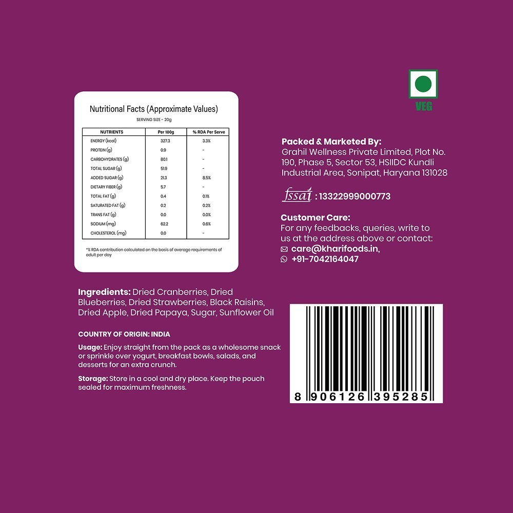 Khari Foods Premium Dried Berries 5 in 1 Trail Mix