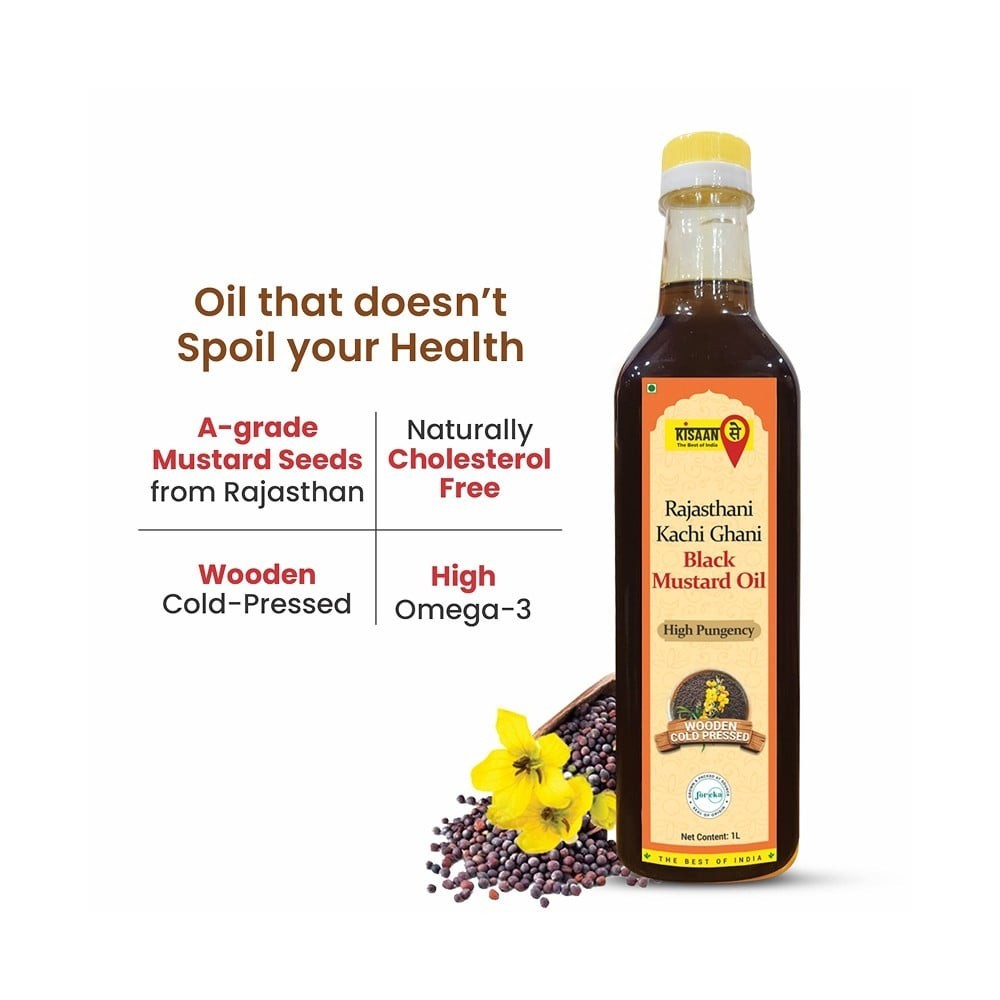 Kisaansay Rajasthani Kachi Ghani Cold Pressed Mustard Oil (Black)