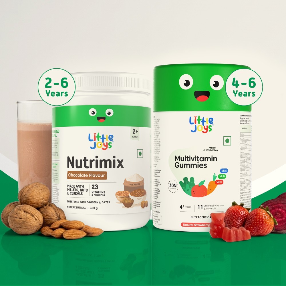 Little Joys Multivitamin Kids Supplement Gummies (4-6 years) + Nutrimix 2+ Years Chocolate Drink Mix Combo