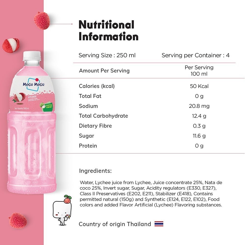 Mogu Mogu Lychee Fruit Drink with Nata De Coco