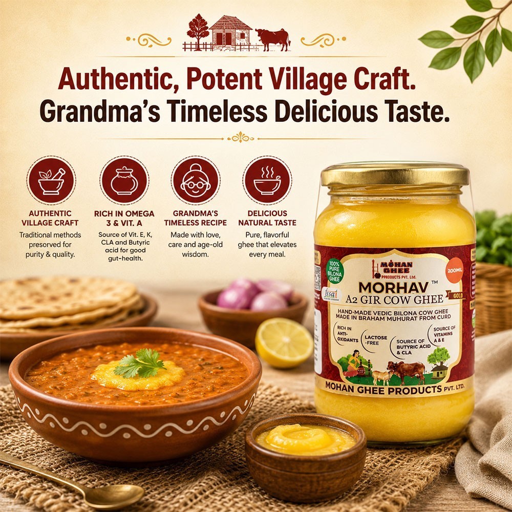 Morhav A2 Gir Cow Ghee (Made from Grass-fed Curd)