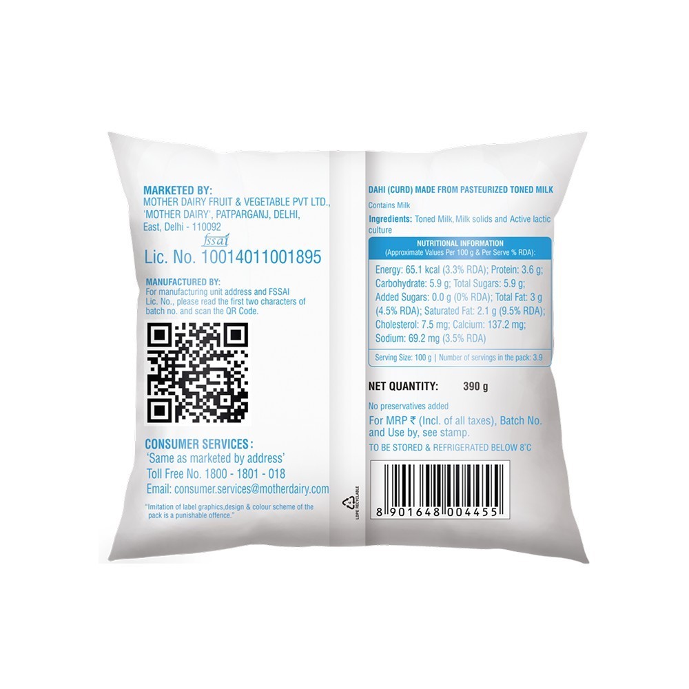 Mother Dairy Classic Pouch Curd