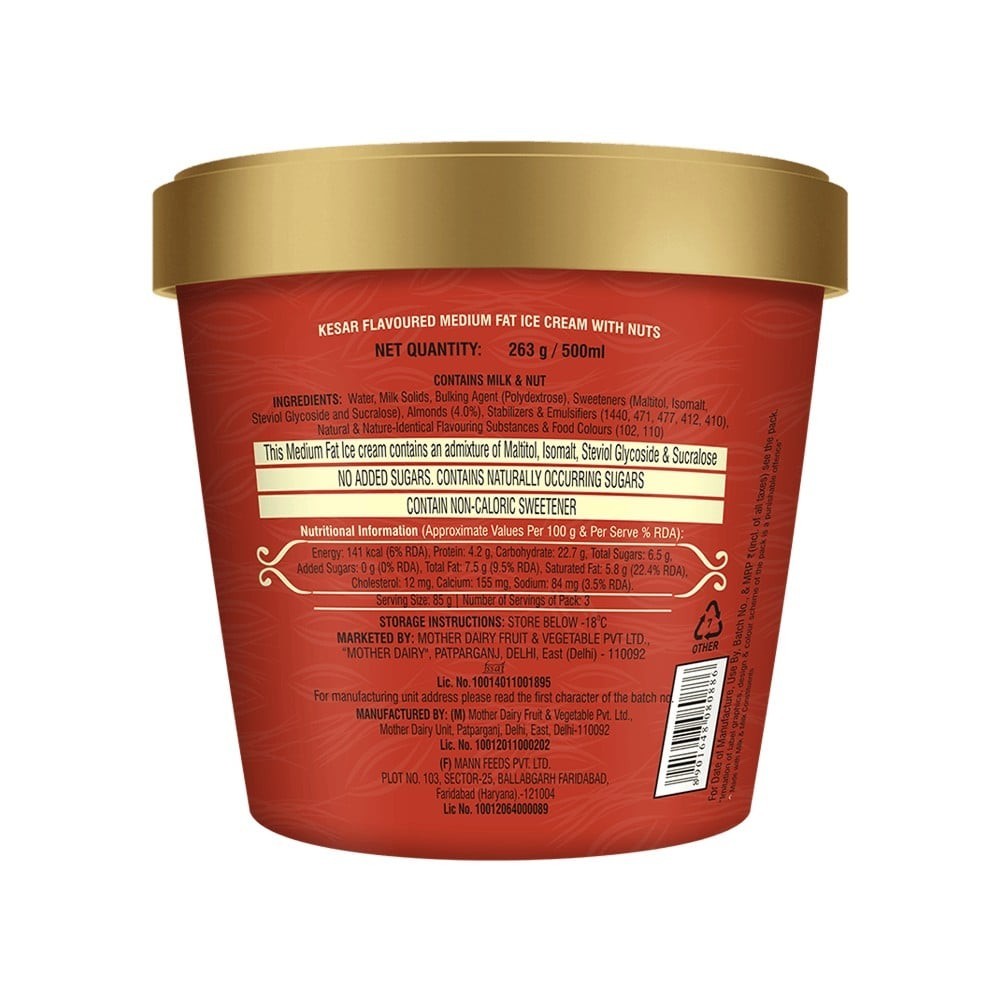 Mother Dairy Dietz Kesar Almond Ice Cream Tub