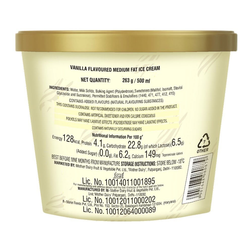 Mother Dairy Dietz No Added Sugar Vanilla Ice Cream Tub