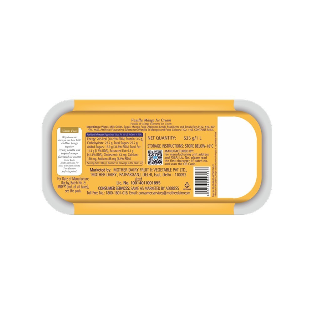 Mother Dairy Dubblez Vanilla & Mango Ice Cream Tub
