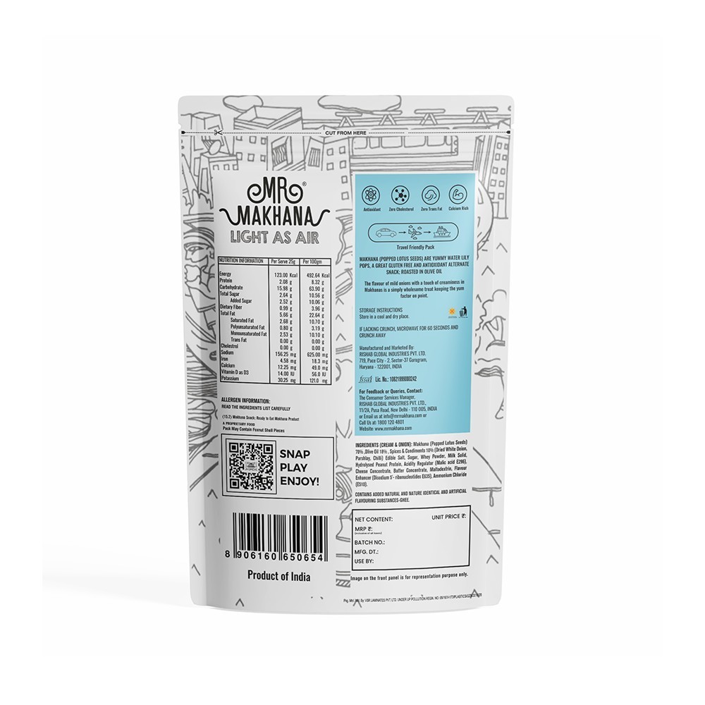 Mr. Makhana Cream & Onion Flavoured Makhana (Standee Pouch)