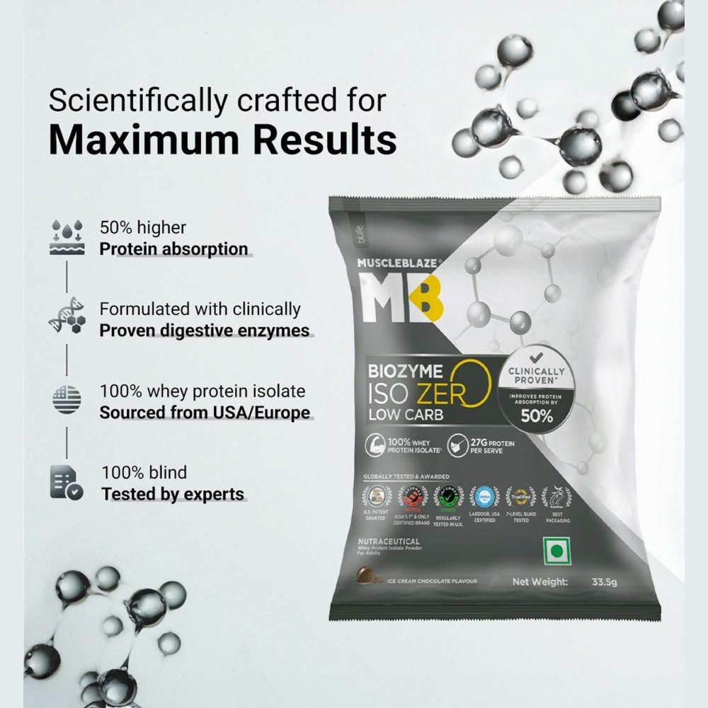MuscleBlaze Biozyme Iso-Zero Isolate Whey Protein (Ice Cream Chocolate)