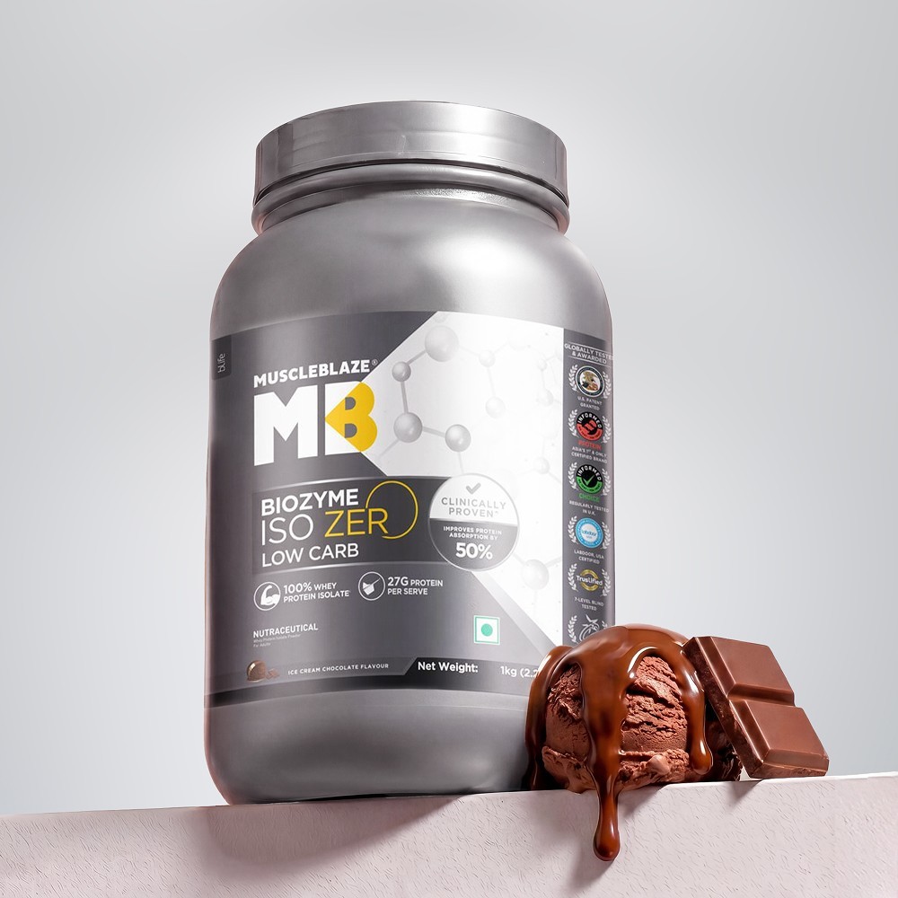 MuscleBlaze Biozyme Iso-Zero Whey Isolate Protein Powder(Ice Cream Chocolate)