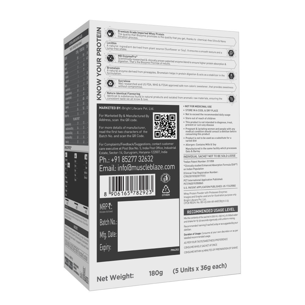 MuscleBlaze Biozyme Performance Whey Protein Powder Sachets (Rich Chocolate)