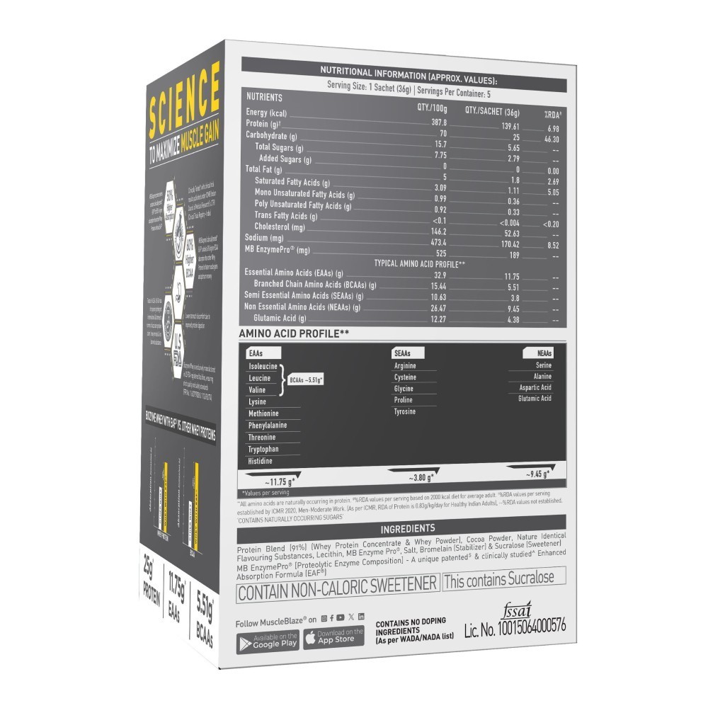 MuscleBlaze Biozyme Performance Whey Protein Powder Sachets (Rich Chocolate)