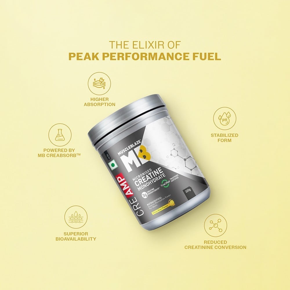 MuscleBlaze Micronised Creatine Monohydrate CreAMP Powder (Citrus Blast)