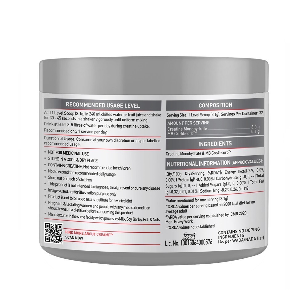 MuscleBlaze Mirconised Creatine Monohydrate CreAMP Powder (Unflavoured)