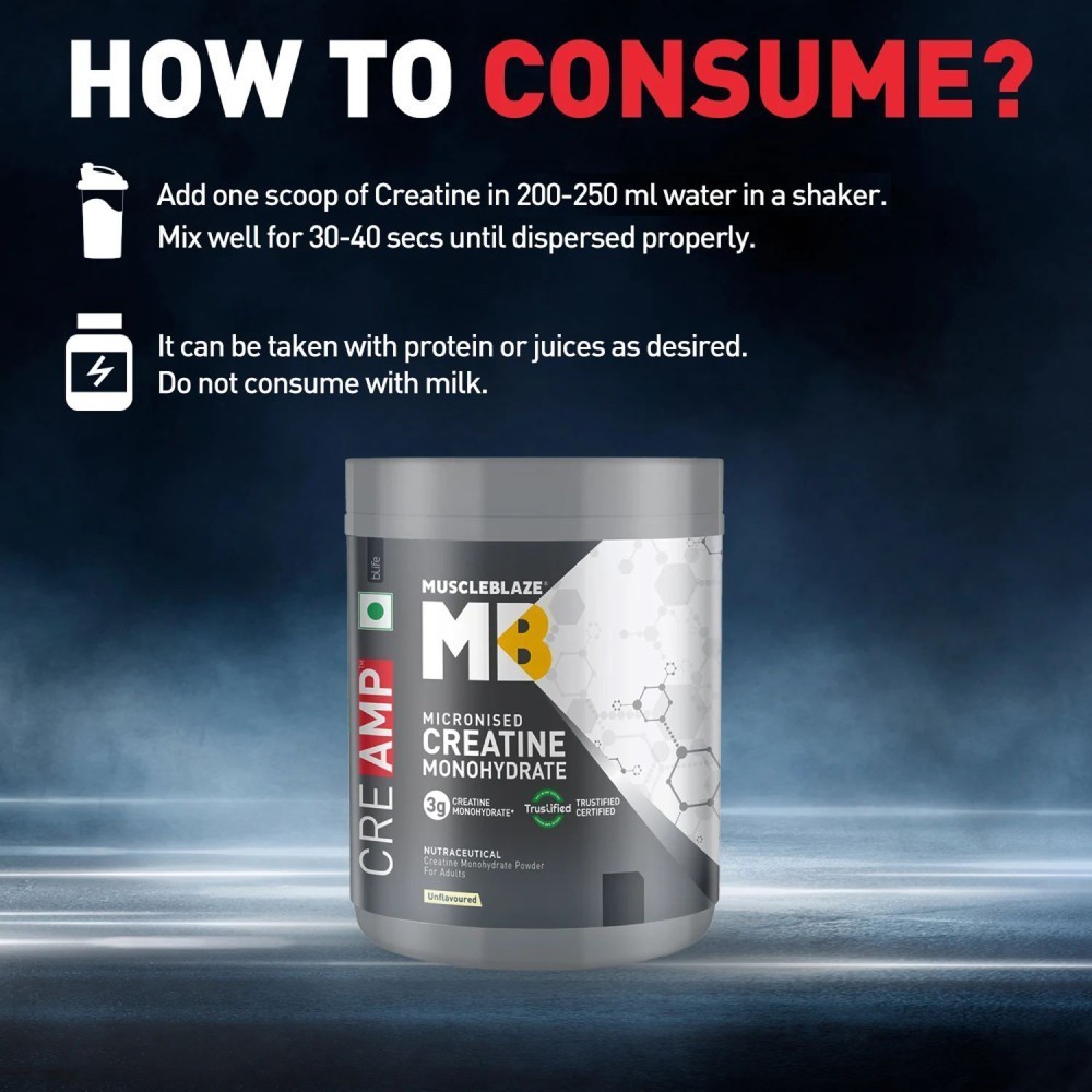 MuscleBlaze Mirconised Creatine Monohydrate CreAMP Powder (Unflavoured)