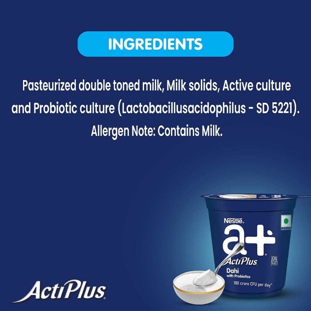Nestle a+ ActiPlus Dahi, Low-fat Cup Curd with Probiotics