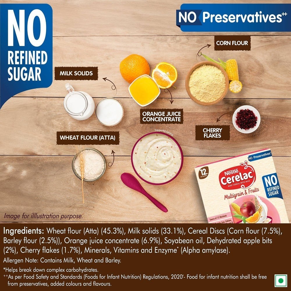 Nestle Cerelac Multigrain & Fruits Baby Cereal (No Refined Sugar, 12 - 24 Months)