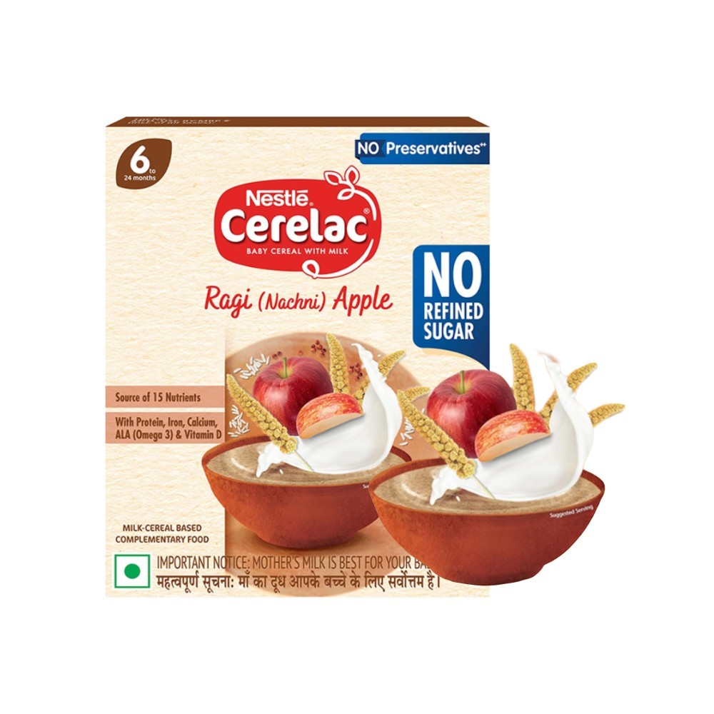 Nestle Cerelac Ragi Apple Baby Cereal (No Refined Sugar, 6 - 24 Months)