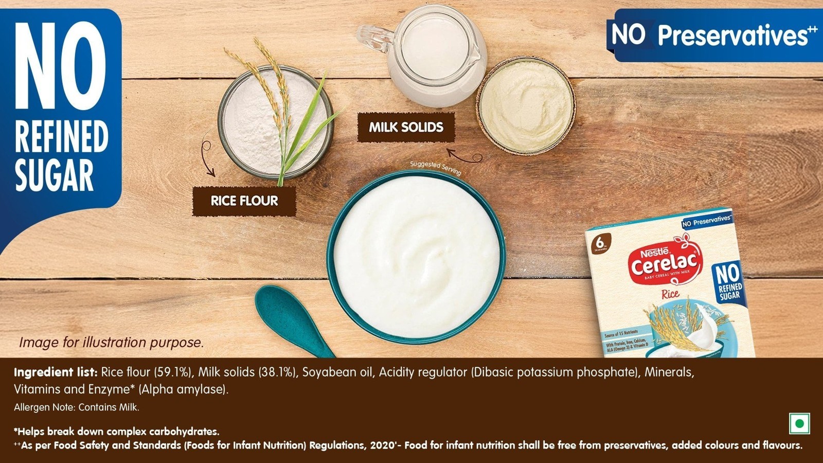 Nestle Cerelac Rice Baby Cereal (No Refined Sugar, 6-24 Months)