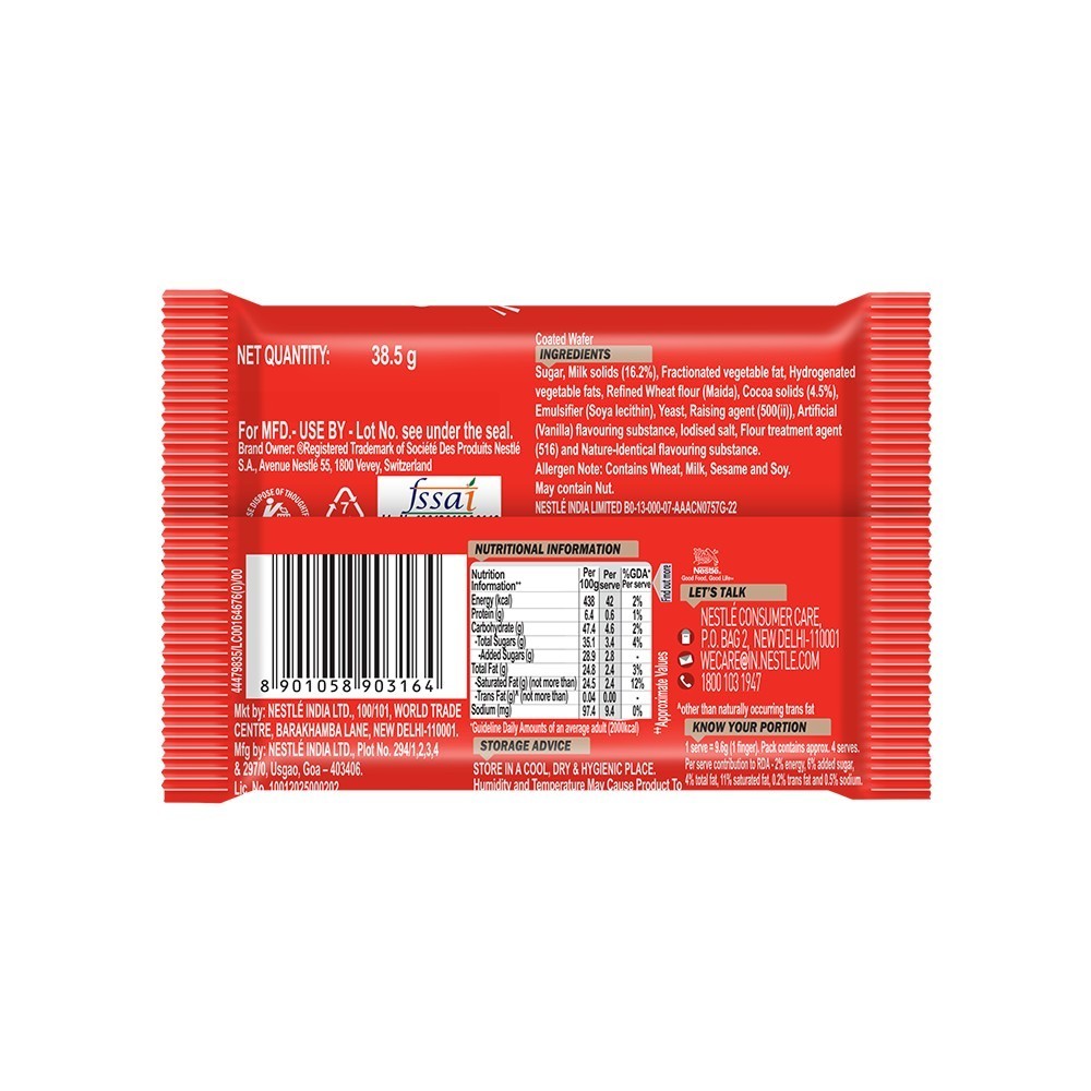 Nestle KitKat 4 Fingers Choco Coated Wafer Bar - Pack of 3