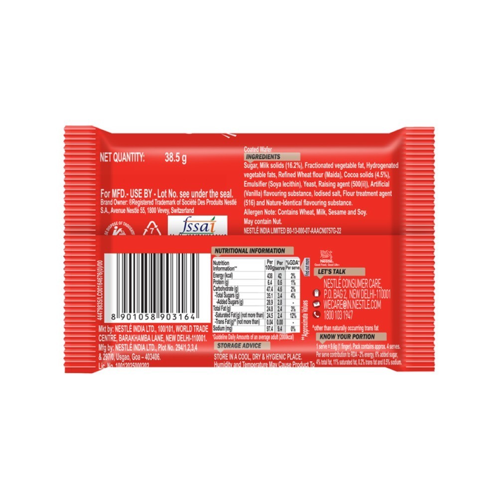 Nestle KitKat 4 Fingers Choco Coated Wafer Bar