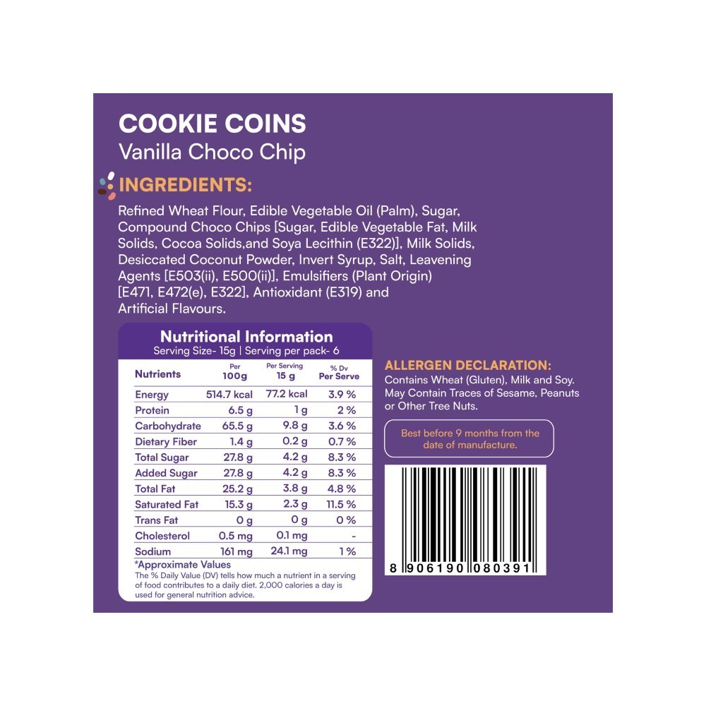 Nova Nova Vanilla Choco Chip Cookie Coin Cookies