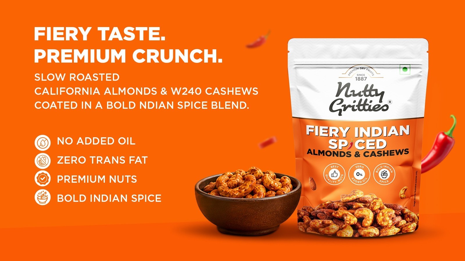 Nutty Gritties Fiery Indian Spiced Flavoured Almonds & Cashews