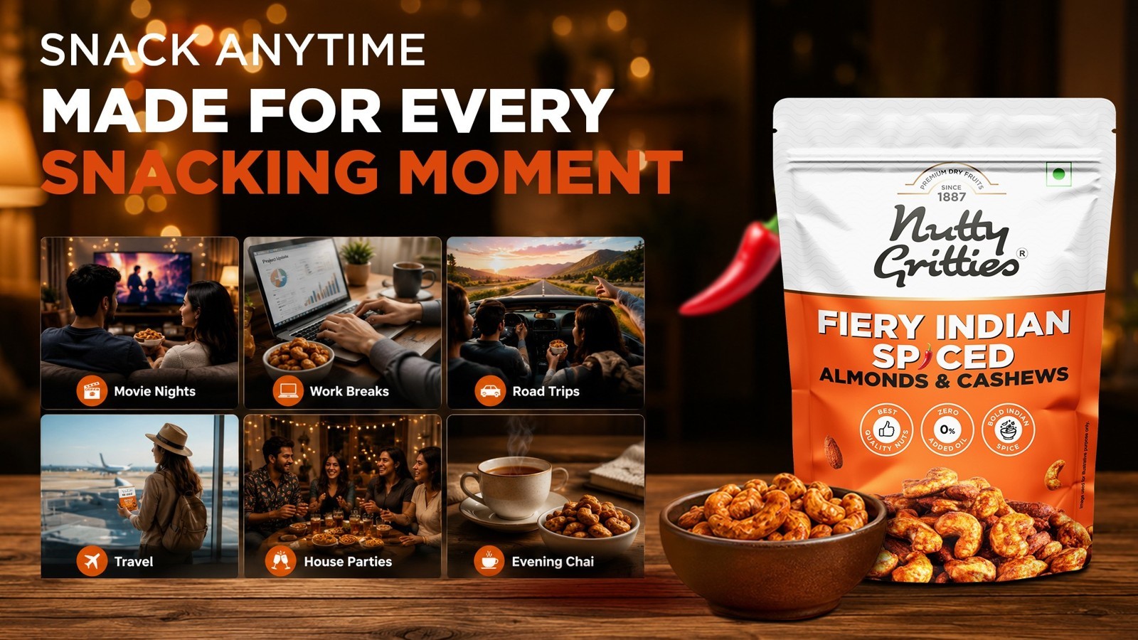 Nutty Gritties Fiery Indian Spiced Flavoured Almonds & Cashews